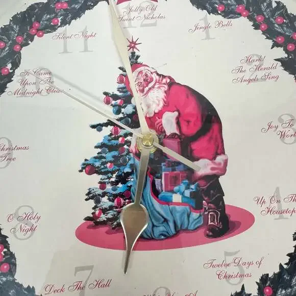Musical Christmas Wall Clock 12 Carols W/Christmas Tree Center WORKS GREAT - Picture 2 of 5